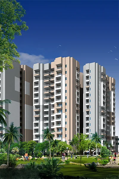 Elevation view of Exotica Dreamville apartment towers, Noida Extension